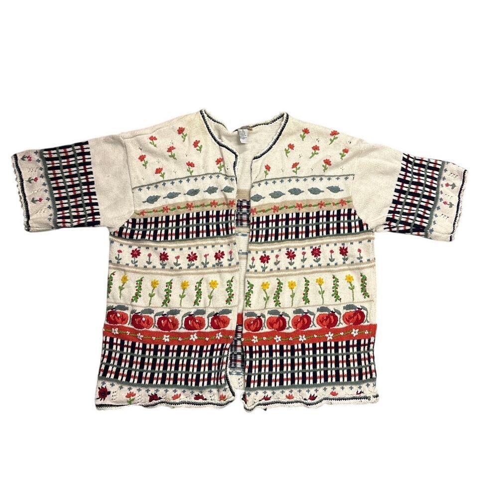 Heirloom Collectibles Folk Embroidered Sweater 3X Cream VIntage